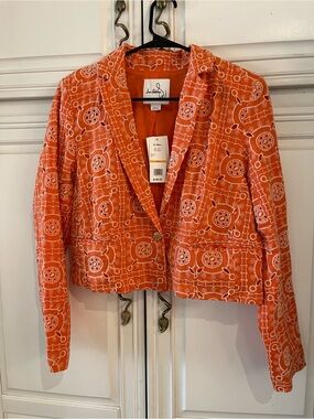 Sam Edelman Orange Embroidered Cropped Blazer